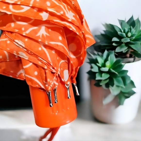 Vintage Christian Dior 70s 80s Orange Paisley pattern Umbrella - Picture 13 of 15